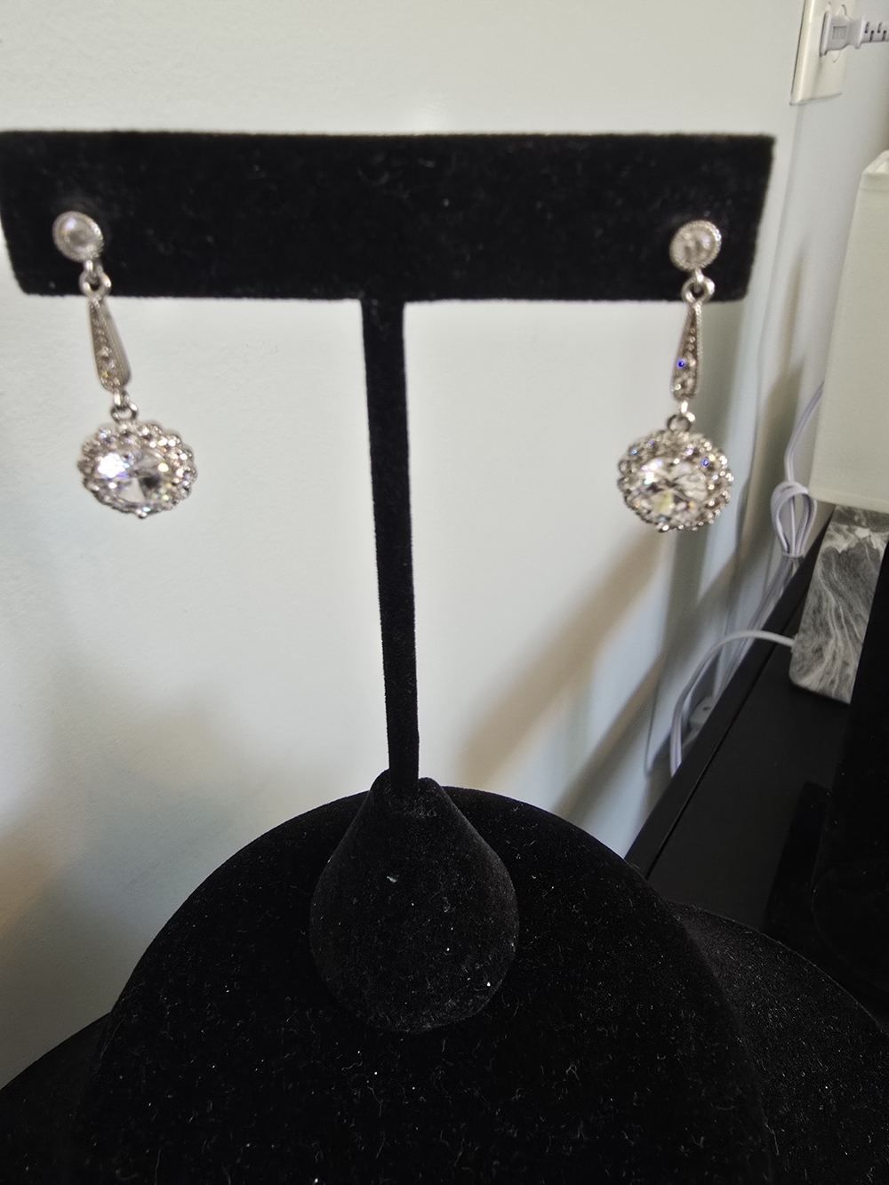 Silver Crystal Halo Drop Earrings - Women